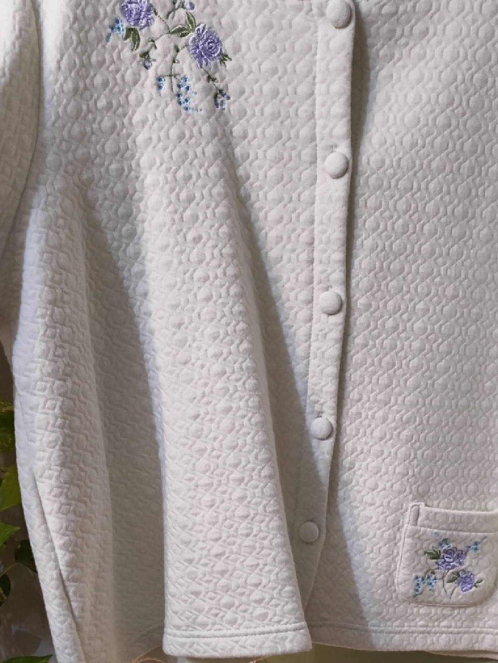 Women's Carole Hochman Purple Flower Cream Ivory Button Up Cardigan Jacket 1X - Picture 7 of 12